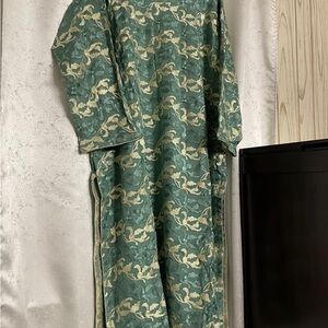 3 pcs plus size Green and Beige Patterned Dress